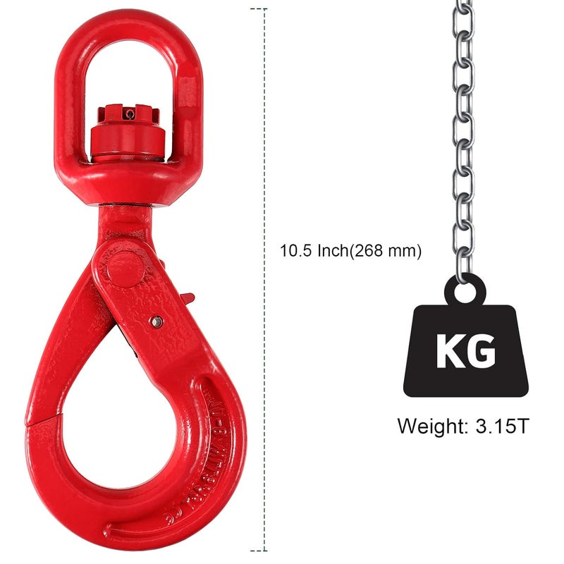 PINGEUI 3/8 Inch Swivel Self-Locking Hook, Grade 80 Forged Alloy Steel Self Locking Eye Hook, 3.15 Tons/6,945 lbs Working Load Limit - Image 2